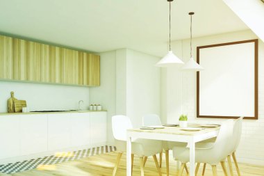 Beyaz tavan mutfak, yan, tonda