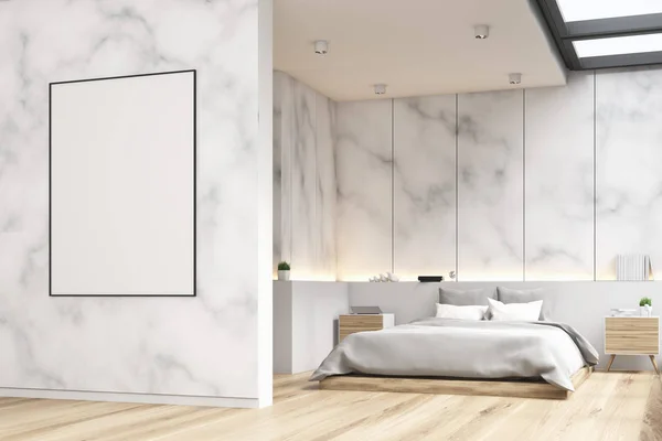 Marble bedroom with poster, side — Stock Photo, Image