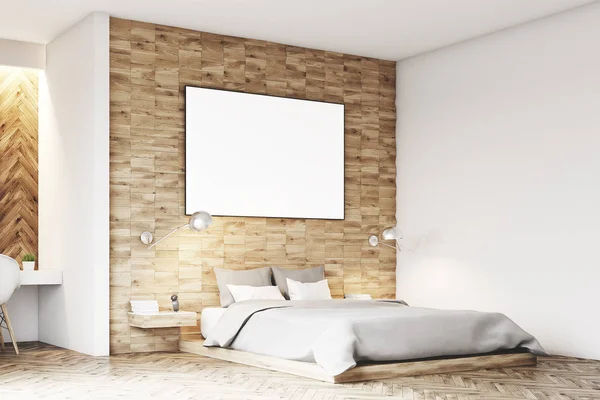 Lekkie drewniane sypialnia, po stronie — Zdjęcie stockowe