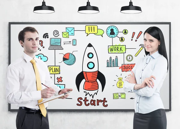 Zakelijke partners en start-up schets — Stockfoto