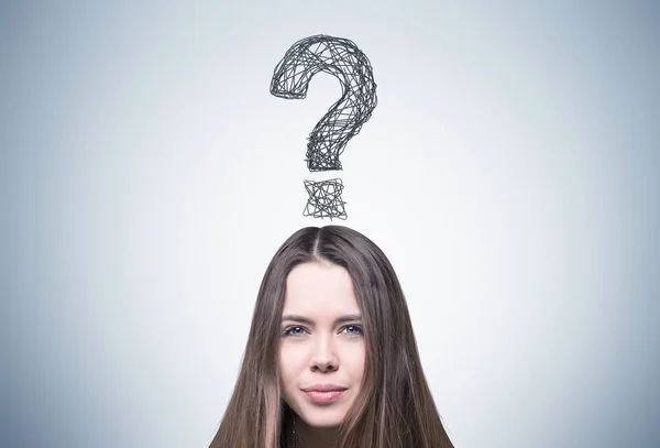 Confused woman and question mark — Stock Photo, Image