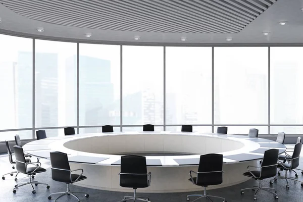 Round meeting room, black chairs — Stock Photo, Image