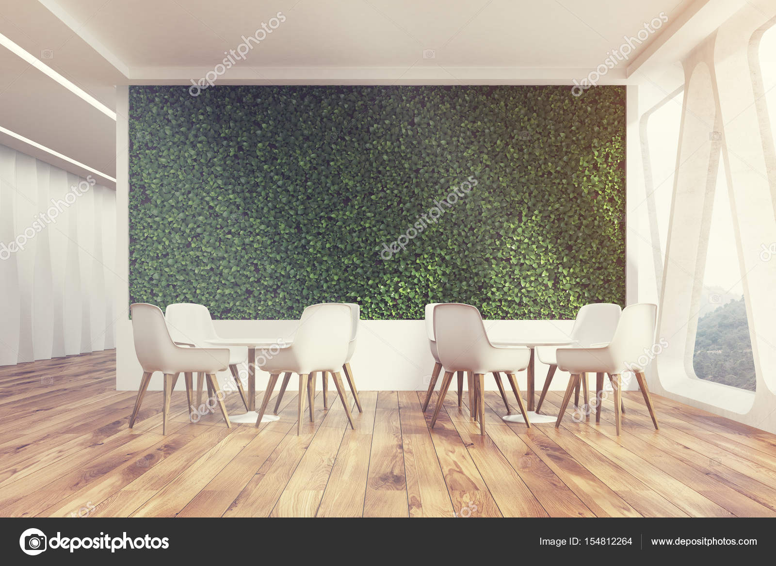 Office Cafe Interior Grass Wall Front Toned Stock Photo