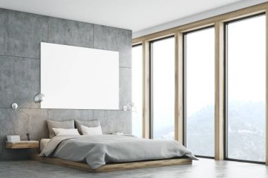 Poster ve pencere gri yatak odası