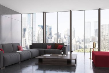 Panoramik salon gri ve kırmızı