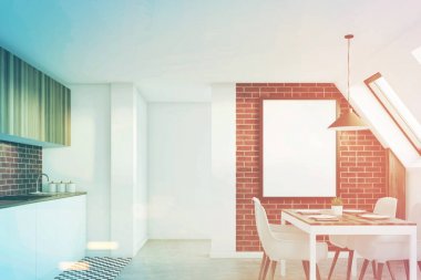 Tuğla tavan mutfak, açık, tonda