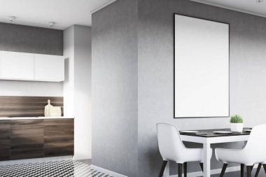 Posteri ile gri mutfak köşesi