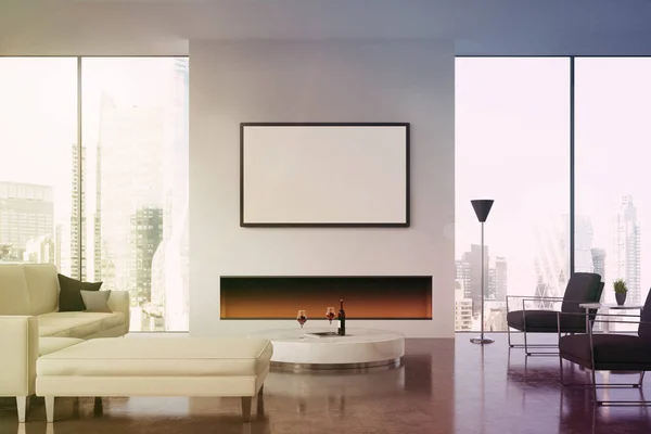 Living room with fireplace, toned — Stock Photo, Image
