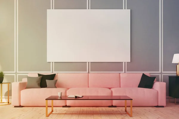 Różowy sofa salon, plakat, stonowanych — Zdjęcie stockowe