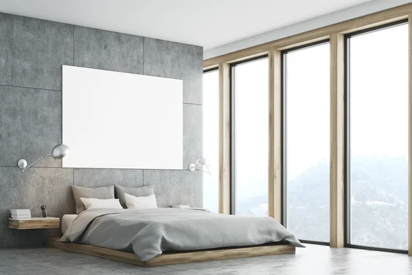 Gray bedroom with poster and window — Stock Photo, Image