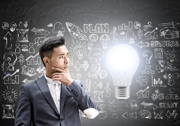 Pensivo asiatico uomo d'affari, startup idea — Foto Stock