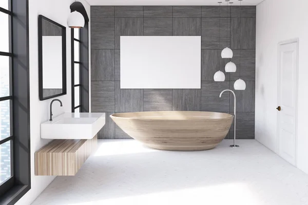 木制浴缸灰色墙 — 图库照片