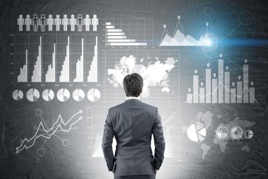 İşadamı grafikler, arka görüş arıyorsunuz