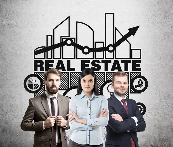 Real estate team, concrete wall — Stock Photo, Image