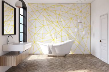 Beyaz banyo sarı desen, lambalar