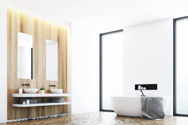 Beyaz banyo ve bir pencere köşe