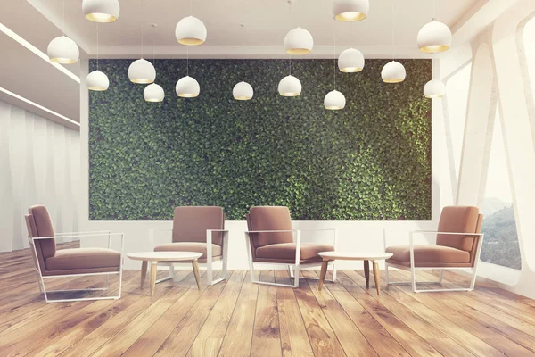 Office cafe, grass wall, brown front toned