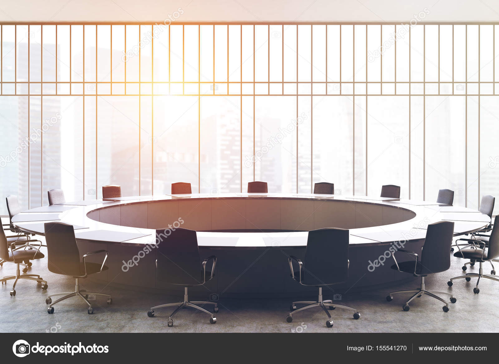 ウィンドウがトーン ラウンド テーブル会議室 — ストック写真 © denisismagilov #155541270
