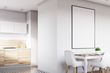 Posteri ile beyaz mutfak köşesi