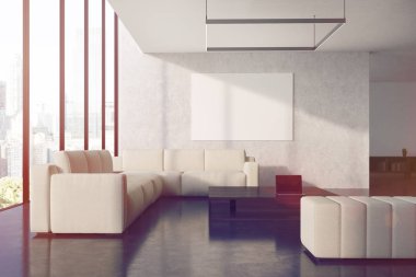 Gri oturma odası poster, kanepeler, tonda