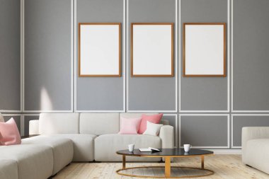 Üç poster oturma odası, kanepe