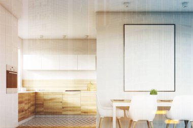 Beyaz mutfak tonda posteri ile önden görünümü