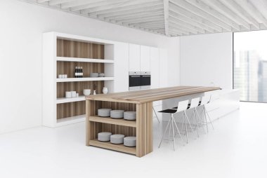 Beyaz duvar mutfak bir çizgiyle, yan