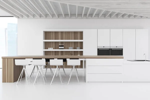 Dapur dinding putih dengan bar — Stok Foto