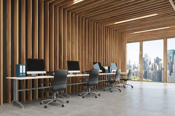 Espacio abierto oficina lado madera — Foto de Stock