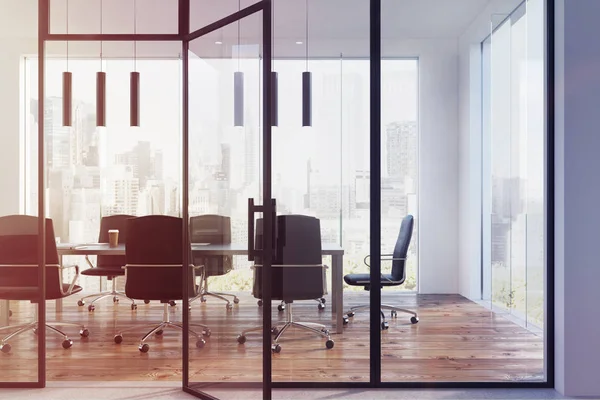 Panoramic conference room interior close up toned — Stock Photo, Image