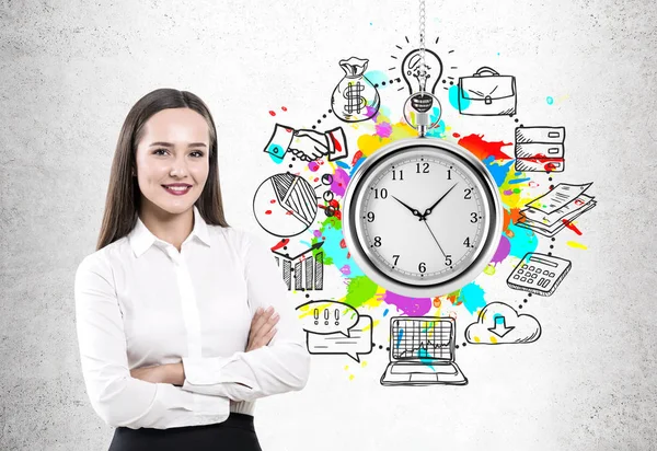 Crossed arms woman and time management — Stock Photo, Image