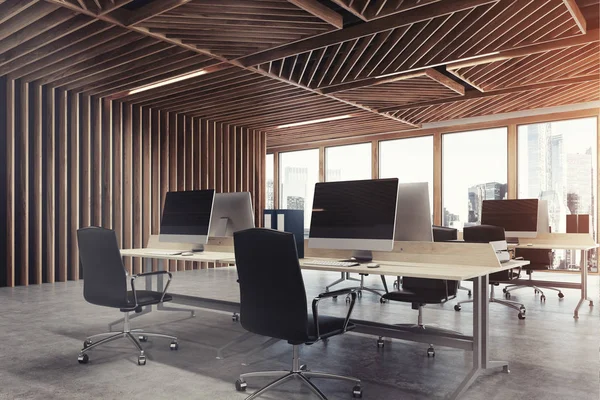 Wooden open space office side — Stock Photo, Image