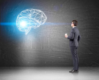 Beyin holograma kahve ile işadamı