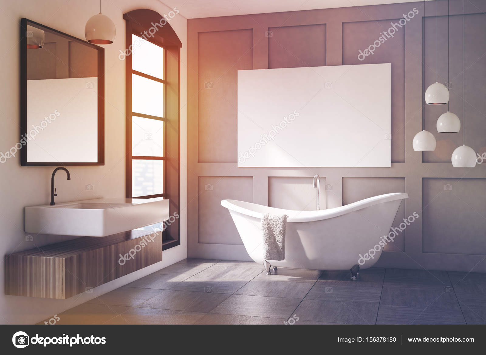 Graue Badezimmer Interieur, Lampe, getönt — Stockfoto ... Graue Badezimmer Interieur, Lampe, getönt — Stockfoto ...