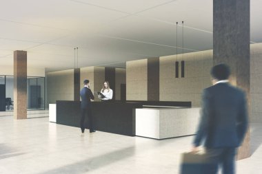 Bej office, karanlık Resepsiyon, insanlar köşe