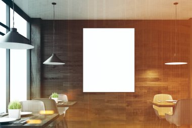 Koyu ahşap bar, tablolar açık tonda