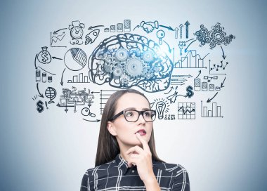 Bir geek Kız bardaklarda, beyin düzeni portresi