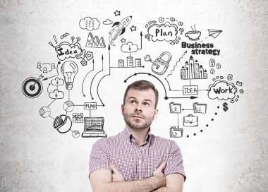 Kendine güvenen iş adamı ve iş stratejisi