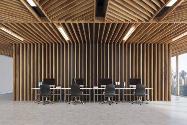 Açık alan ofis ahşap duvarlar açık