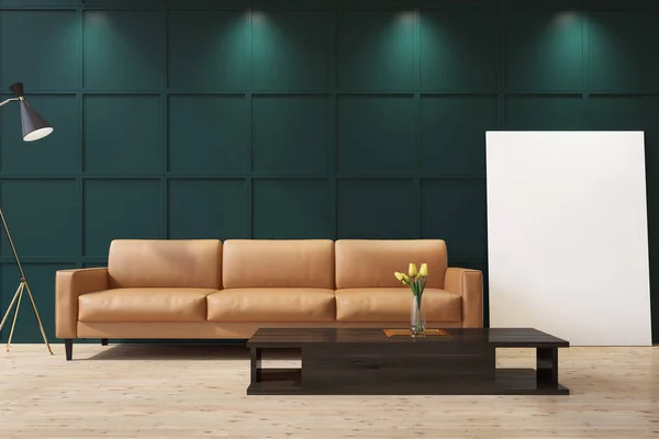 Beige Sofa in einem grünen Wohnzimmer in Großaufnahme — Stockfoto