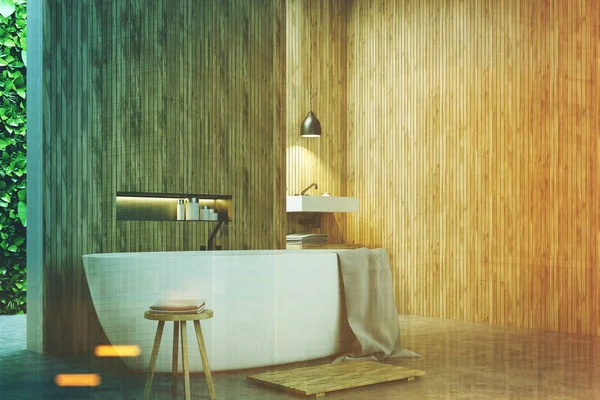 Canto do banheiro Eco, uma pia e madeira tonificada — Fotografia de Stock