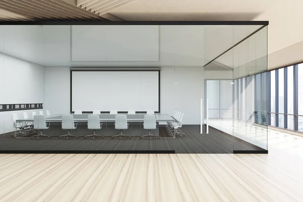 Transparent conference room wooden floor