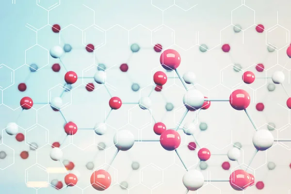 Белая и красная молекулы, белый фон тонизирован — стоковое фото