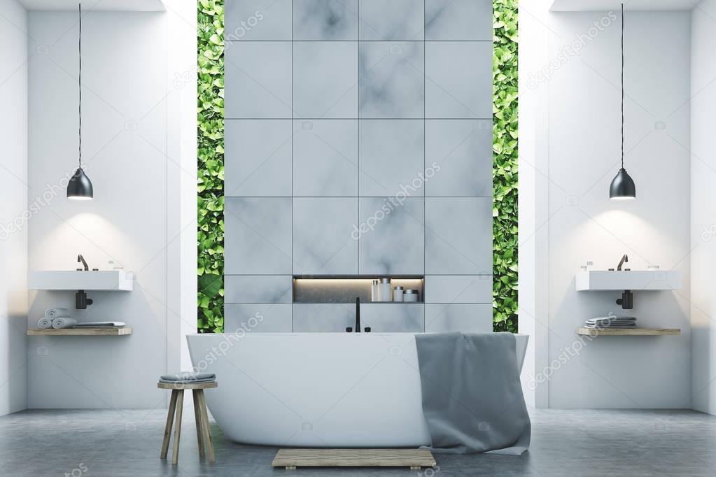 Eco bathroom two sinks, marble tiles