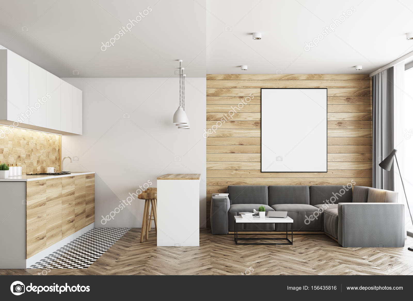Nappali és konyha, fa — stock fotó © denisismagilov #156435816