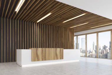 Beyaz ve açık ahşap Resepsiyon yan