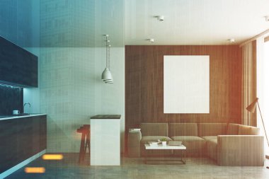 Oturma odası ve mutfak, beton tonda