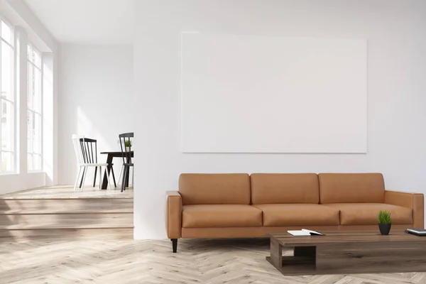 Salón blanco con sofá beige, póster — Foto de Stock
