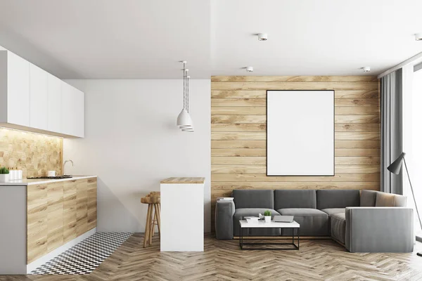 Obývací pokoj a kuchyň, dřevo — Stock fotografie