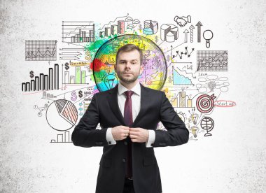 Takım elbise ve bir iş fikri kadar düğmelerini adam